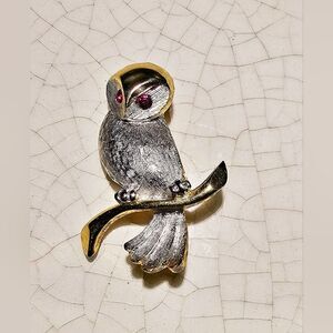Vintage Alice Caviness Owl Branch Brooch Mixed Metal
